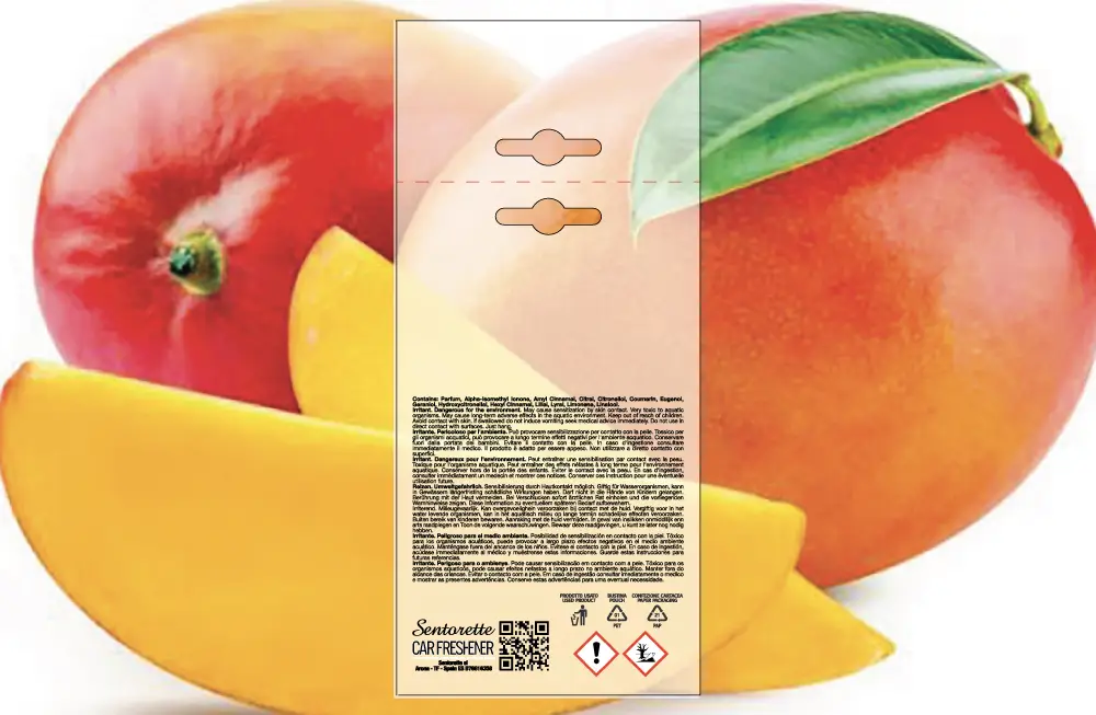 Customized car air freshener packaging template, fragrance:﻿Exotic Mango