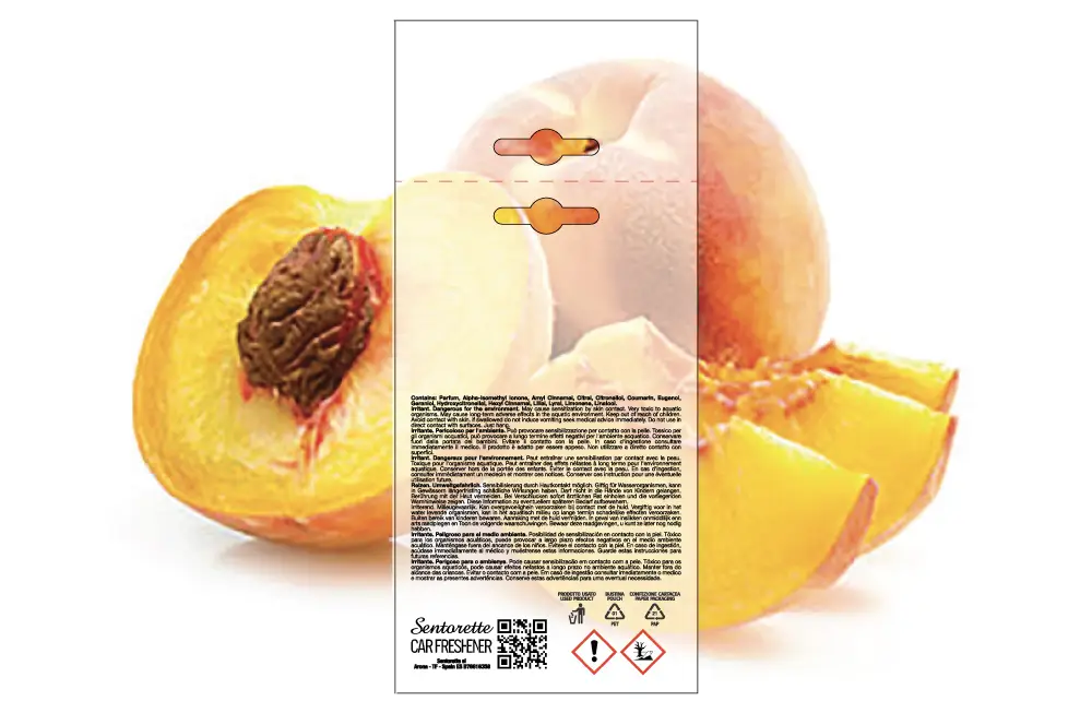 Customized car air freshener packaging template, fragrance:﻿Peach